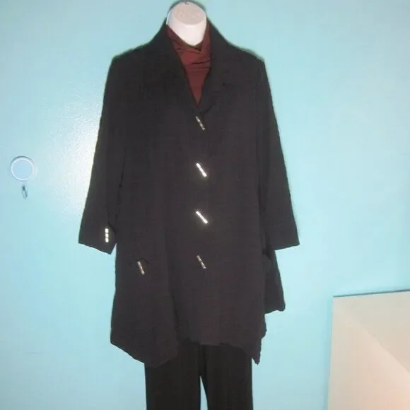 Moonlight Y&S Womens Size XL Textured Black Cotton Oversized 3/4 Sleeve Jacket